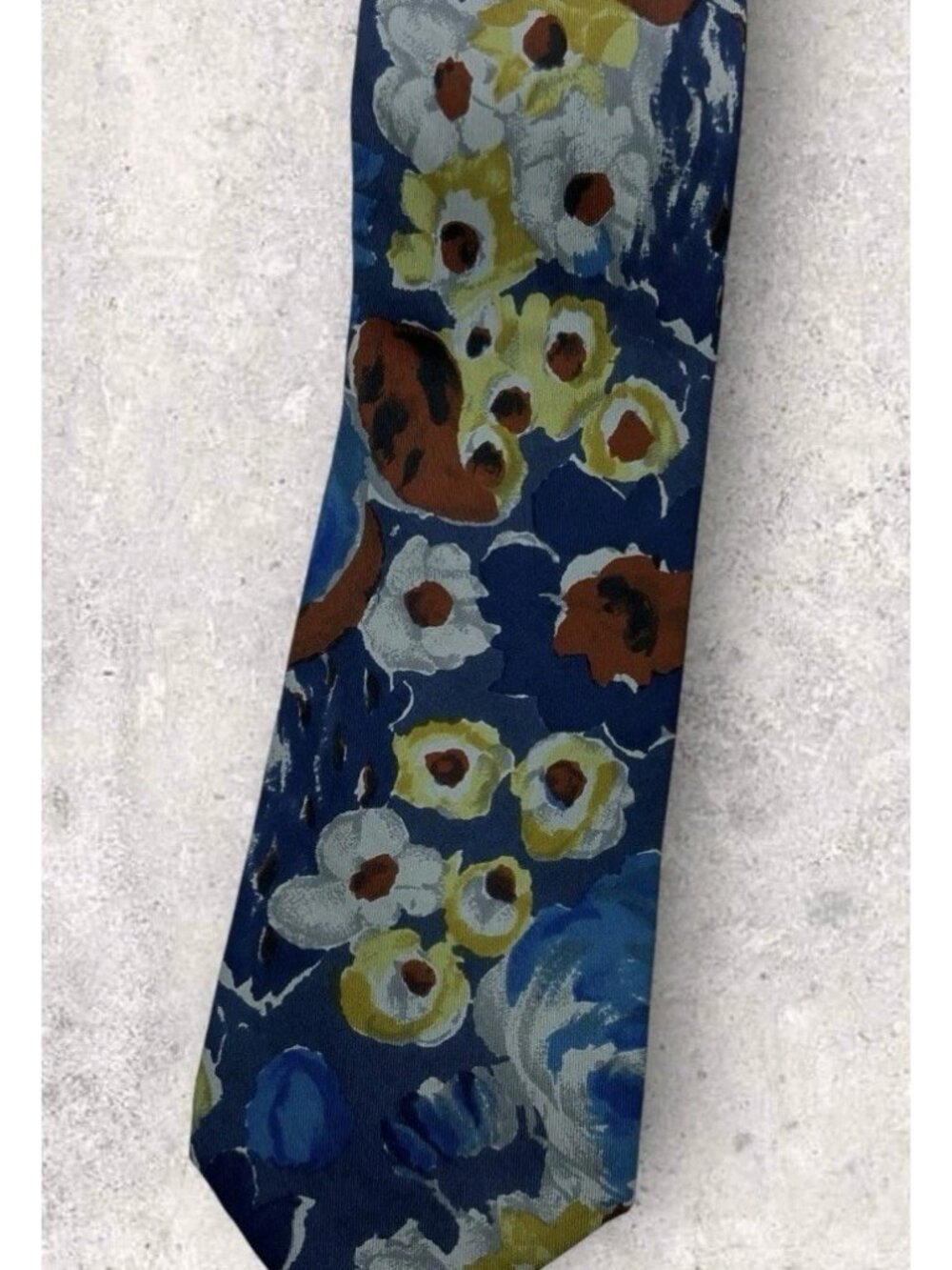 KENZO Silk Tie ITALY Blue Brown Yellow Floral W:3.7" EUC - Picture 5 of 5